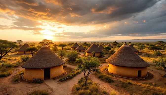 African Village Sunset