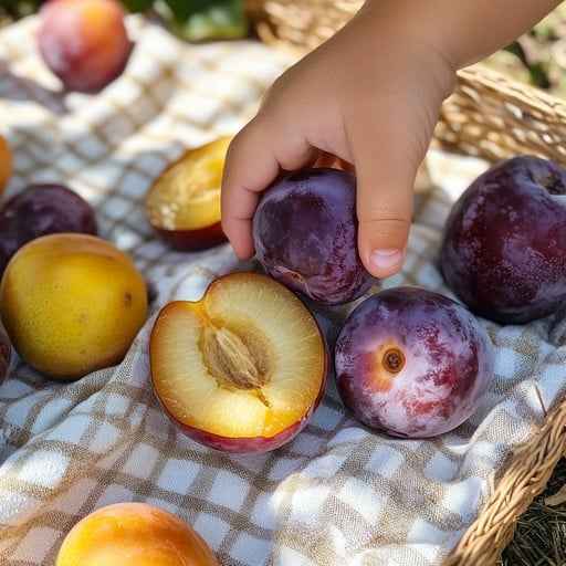 Child picks plum